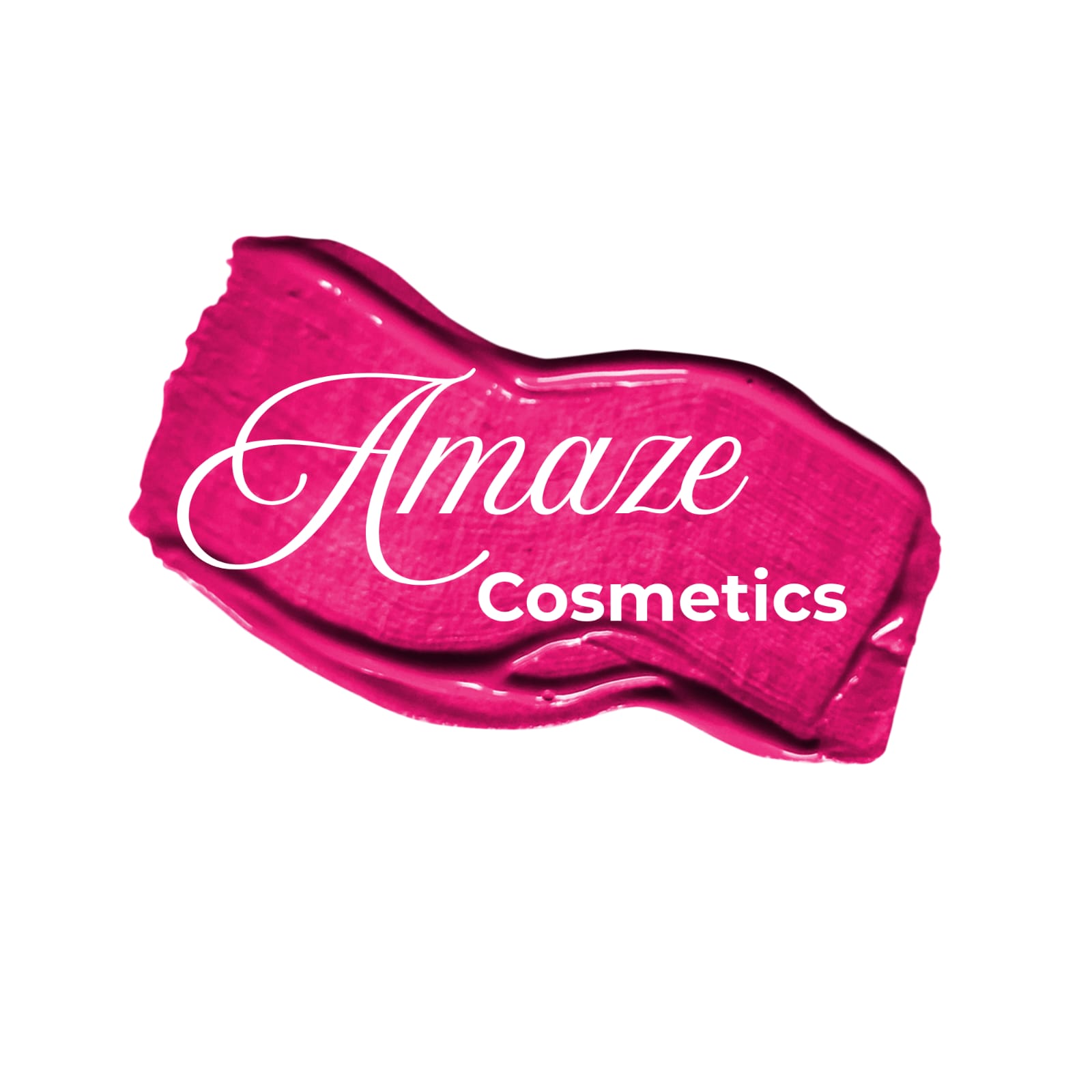 Amaze Cosmetics Logo – Beauty & Makeup Brand Identity Amaze Cosmetics logo in pink lipstick texture background representing beauty and makeup brand identity