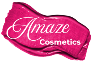 Amaze Cosmetics logo featuring a vibrant pink lipstick smear representing premium cosmetic manufacturing and beauty products.