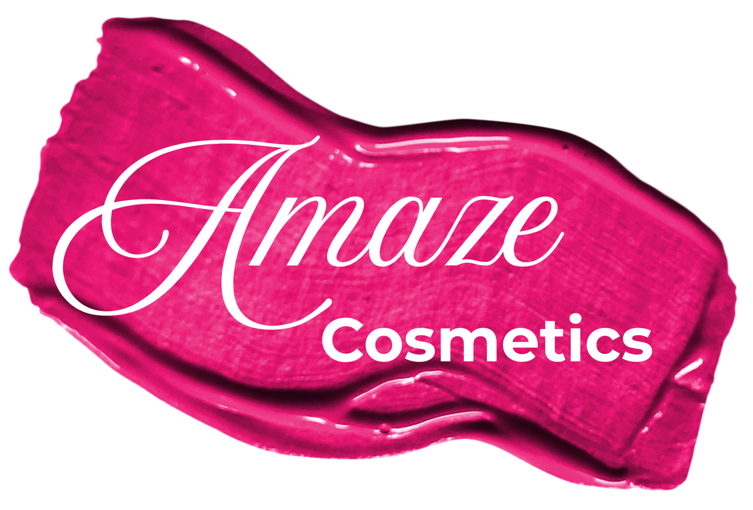 Amaze Cosmetics logo featuring a vibrant pink lipstick smear representing premium cosmetic manufacturing and beauty products.