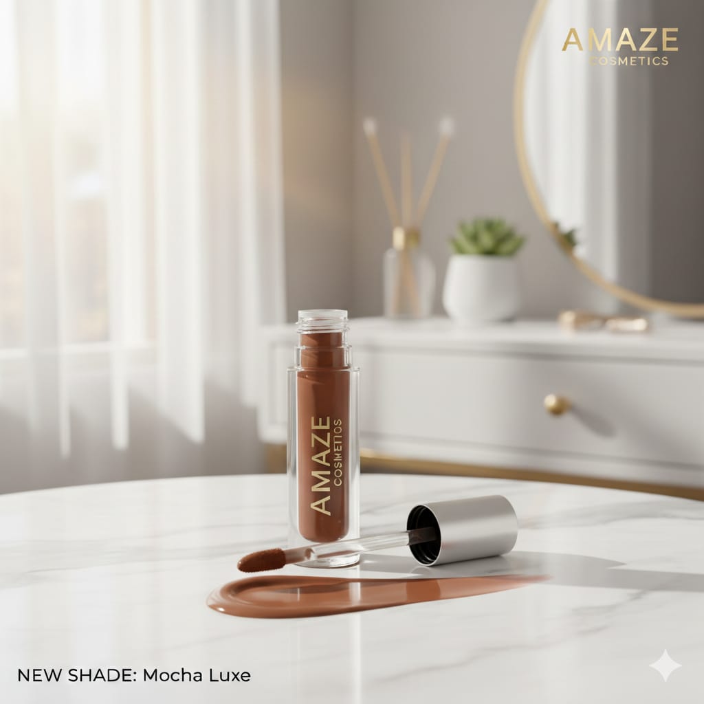 Amaze Cosmetics Matte Brown Liquid Lipstick Mocha Luxe shade long lasting lipstick with smooth matte finish