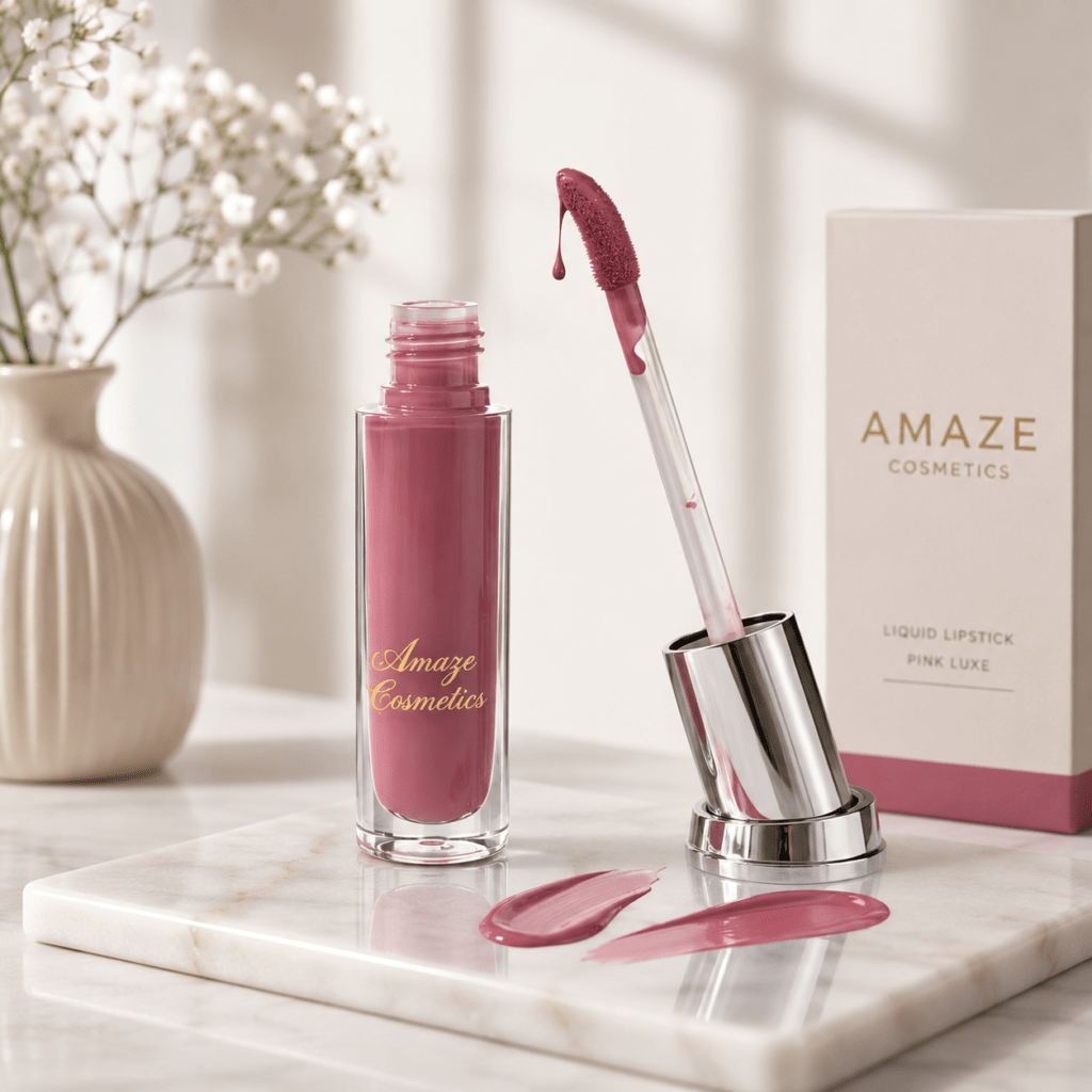 Amaze Cosmetics Matte Pink Liquid Lipstick Pink Luxe shade long lasting lipstick with smooth matte finish and hydrating formula